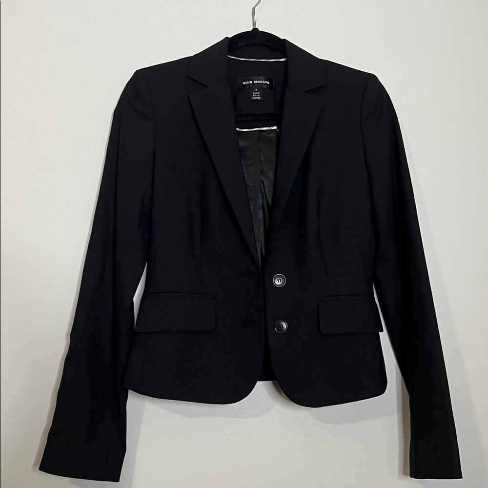 Club Monaco Black Blazer Classic Suit Jacket Wool Blazer Mini Short Fitted